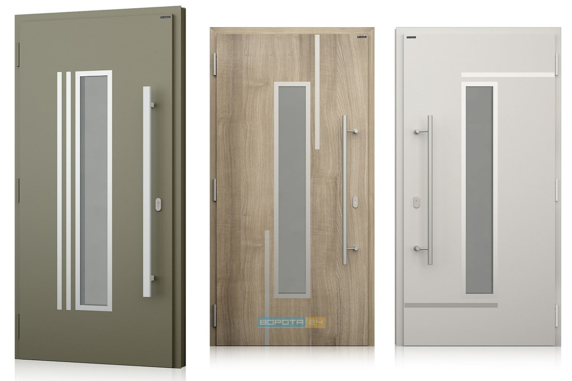 Дизайн входной двери в современном стиле для частного дома - алюминиевые и стальные наружные группы со стеклом