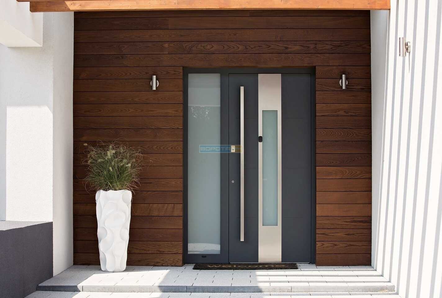 Красивые входные двери для частного дома - наружные уличные системы из алюминиевого профиля