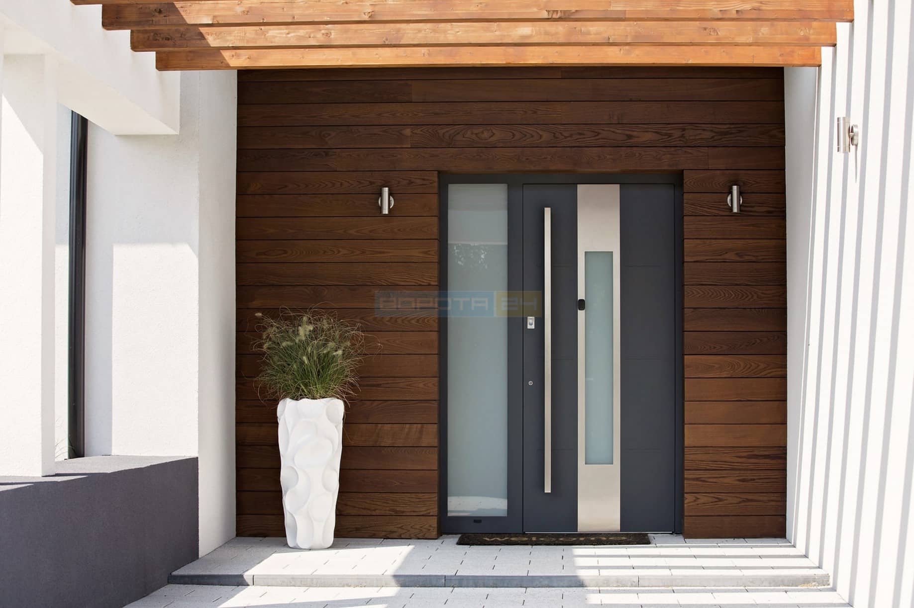 Wisniowski CREO - Входные наружные алюминиевые двери в частный дом - со стеклом и фрамугами - европейский производитель