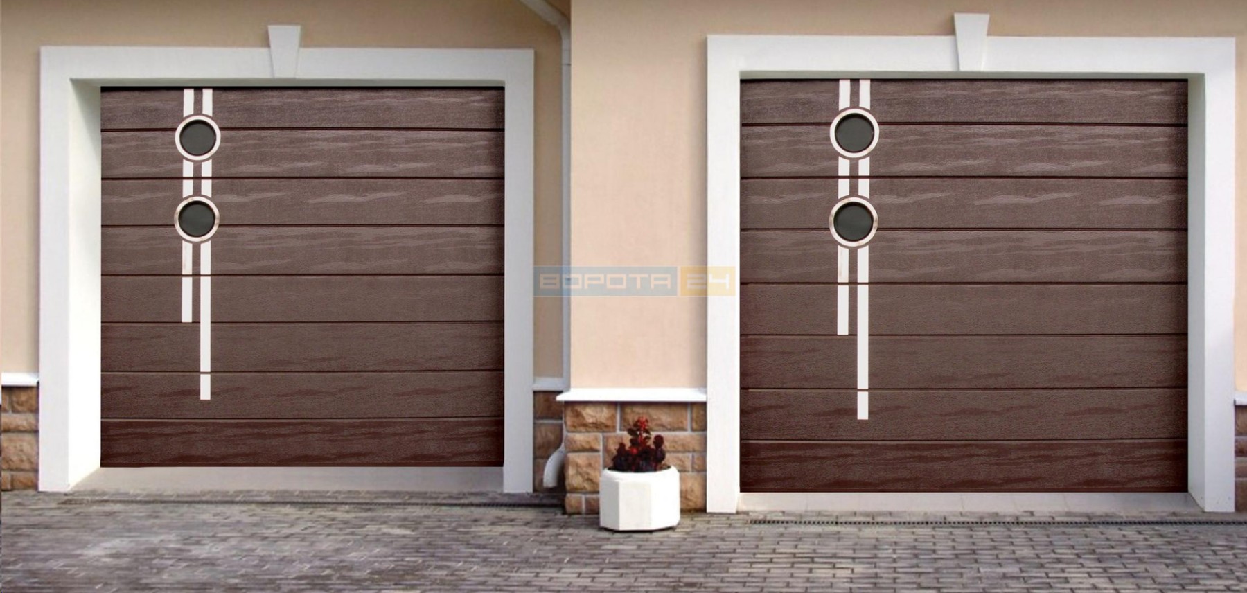 фірмові гаражні ворота з дизайном, врізними вікнами та вентиляцією