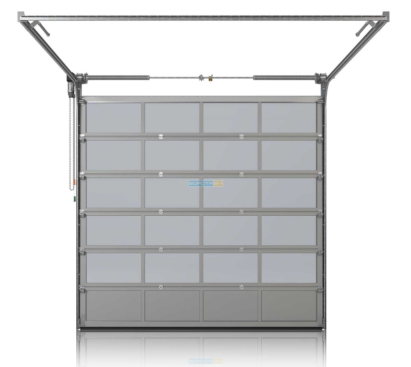 Стеклянные прозрачные ворота промышленные из панорамных алюминиевых панелей 